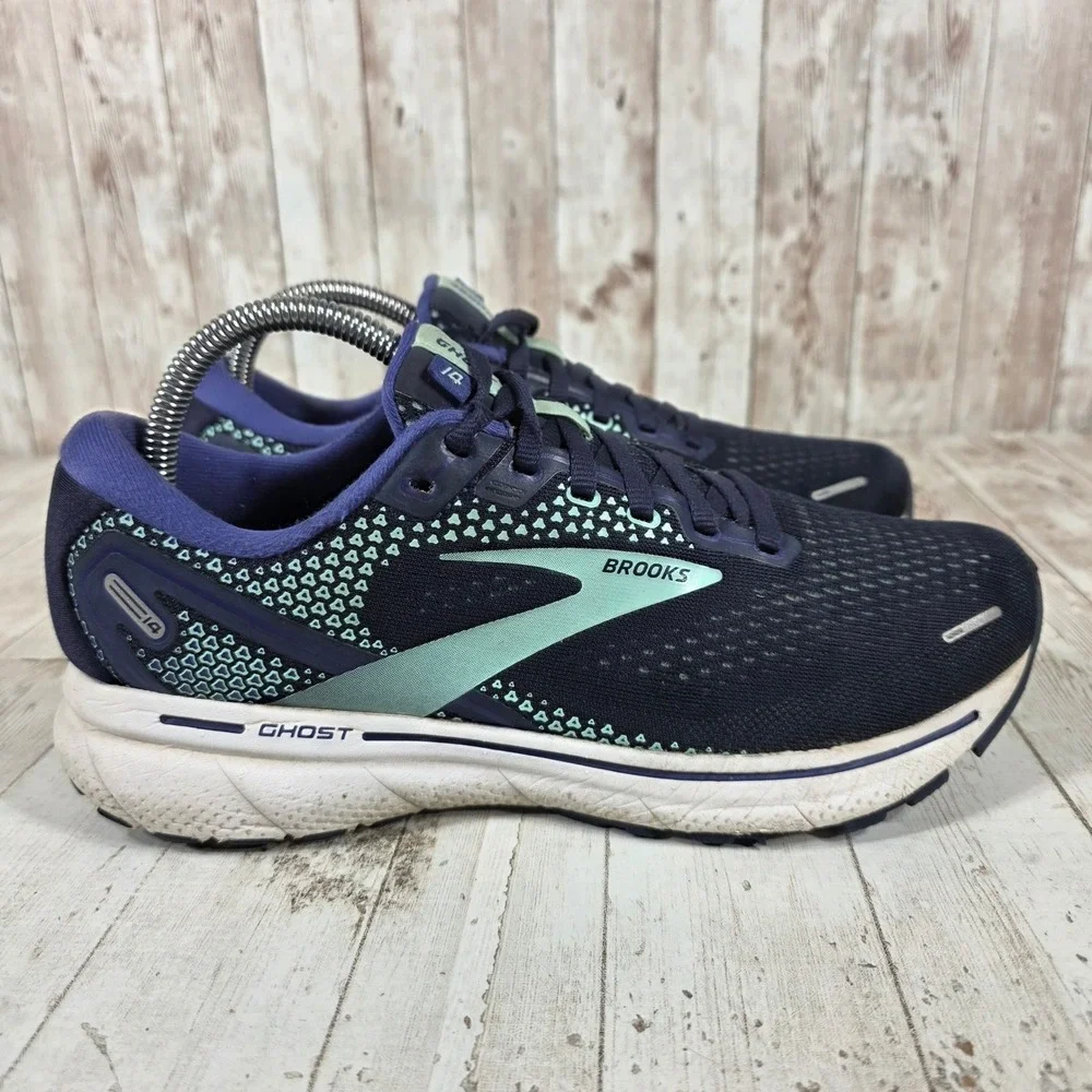 Brooks Ghost 14 Womens 8.5 Wide Navy Blue Seafoam Running Shoes 1203561D446